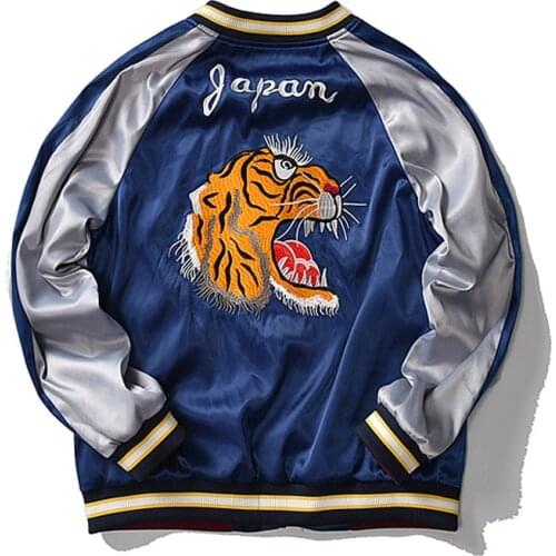 Japan New Tiger Embroidery Yokosuka Jacket Mens Harajuku Style Baseball Uniform Street Casual Loose Color Matching Outerwear