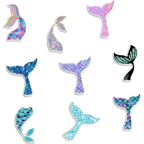 Cute Mermaid Cartoon Printed Planar Resin Tail Pattern Cabochon Set of 9 Piece for DIY Bow Center Phone Case Keychain