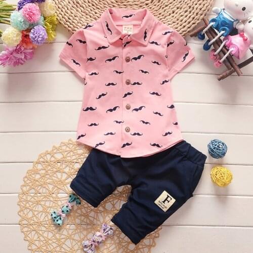 Fashion Summer Newborn Toddler Baby Boy Summer Gentleman Clothes Set Loose Pants+Short Sleeve Shirt Tops Outfit