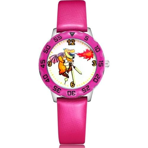 Fashion Pretty Cartoon Dinosaur Style Children Kids Student Girls Boys Quartz Leather Wrist Watches Clcok JM232