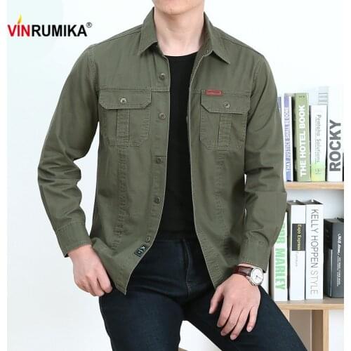 Large Size M-6XL Europe Mens Spring Military Casual Brand 100% Cotton Black Blue Long Sleeve Shirt Autumn Man Army Green Shirts