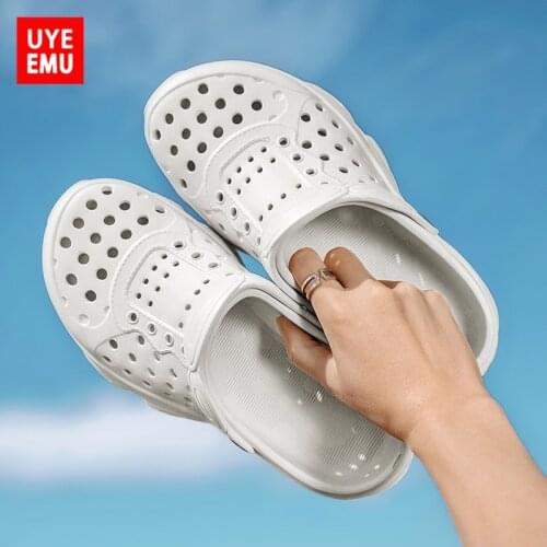 UYEEMU Baotou Sandals Mens Hole Shoes 2021 New Summer Wading Non-Slip Thick-Soled Beach For Driving Slippers Size 39-45 #E811