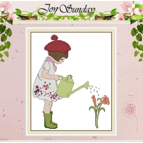 Girl WateringFlowers Counted Cross Stitch 11CT 14CT Cross Stitch Set Wholesale Chinese Cross-stitch Kit Embroidery Needlework