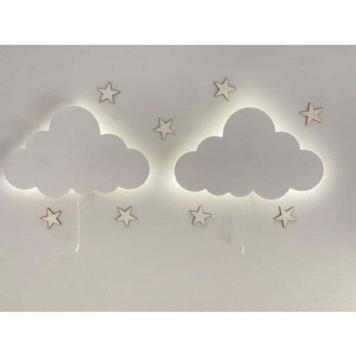 Set of 2- Nursery Wall Lamp, Cloud Lamp, Children Bedroom Decor, Wooden Led Light, Baby Night Lamp, My Childs Room Decor