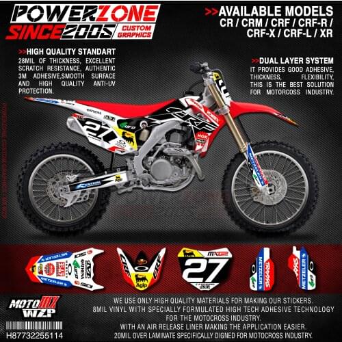 PowerZone Custom Team Graphics Backgrounds Decals 3M Stickers Kit For HONDA CRF250R 2014-2017 CRF450R 2013-2016 114