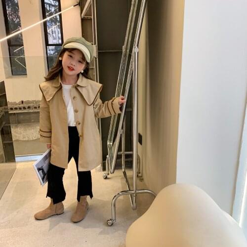 2021 Spring New Children Wear British Englan Style Windbreaker For Girls Fashion Trench Coat With Big Lapel