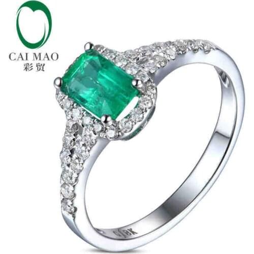 CaiMao 0.7 ct Natural Emerald 18KT/750 White Gold 0.29 ct Full Cut Diamond Engagement Ring Jewelry Gemstone colombian