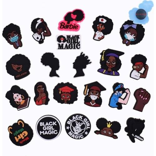 Wholesale 50PCS Black Girls Cool Children Shoe Decorations PVC Shoe Clog Fit Boys Girls Shoes Party Presents