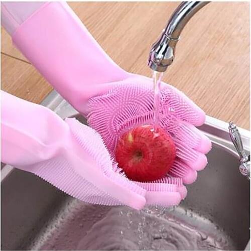 Dishwashing Gloves Brush Silica Gel Mittens Thickened Gloves Waterproof Magic Kitchenware Household Heat Insulation Gloves 1pair