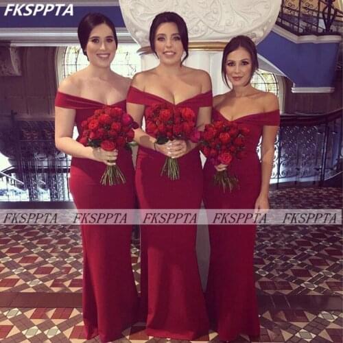 Simple 2021 Dark Red Mermaid Bridesmaid Dresses Corset Off The Shoulder Long Elegant Maids Of Honor Wedding Party Gown Wholesale