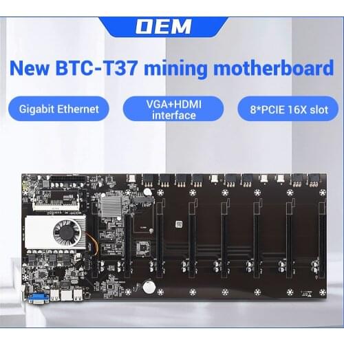 BTC-T37 Mining Motherboard VGA 8PCIE 16X 8GPU Video Card Support 1066/1333/1600MHz DDR3/DDR3L BTC-T37 Mining Motherboard