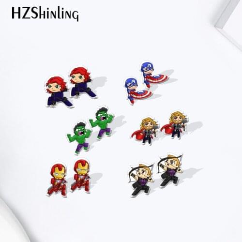 Baby avengers Iron man Cartoon Pattern Acrylic Stud Earrings Resin Epoxy Ear Jewelry