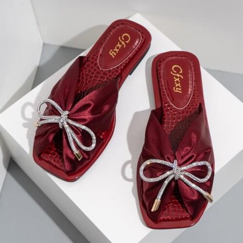 Summer New Women Slippers Fashion Bowknot Decoration Flat Flip Flop Peep Toe Fashion Elegant Outdoor Casual Beach Shoes hh44