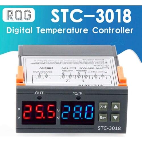 STC-3018 12V 24V 220V Digital Temperature Controller C/F Thermostat Relay 10A Heating/Cooling Thermoregulator Dual LED Display