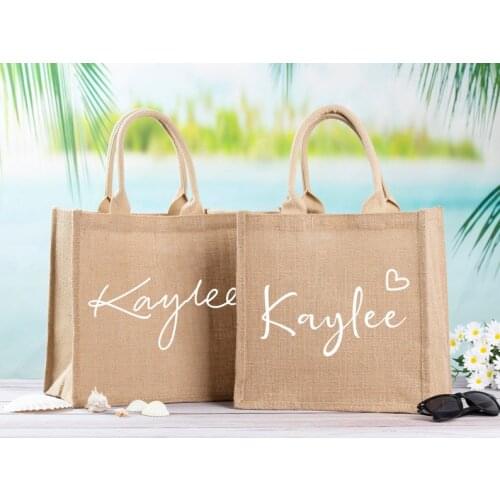 Wedding Gifts Personalized Burlap Bags Custom Name Monogram Beach Bags Bridesmaid Gift Bags Custom Burlap Bags Tote Jute Bags