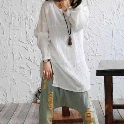 2020 Summer Spring Original Cotton Linen Loose Dress Solid Color Long Sleeve Art Vintage Dresses Mini Vestidos