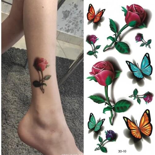 1PC 3D Butterfly Temporary Tattoo Stickers Women Girls Body Art Water Transfer Fake Tattoos Sticker Rose Flower Arm Wrist Tatoo