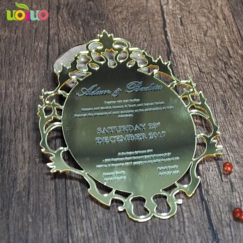 Mirror gold or sliver wedding invitation, laser cut print invitation card acrylic gold
