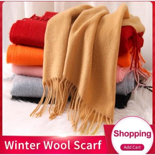 Women Blending Wool Scarf Winter Solid Shawls and Wraps for Ladies Foulard Femme 2019 New Warm Echarpe Red Faux Cashmere Scarves