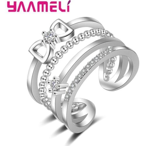 Unique Wedding Ring For Women Classic Cubic Zirconia Adjustable 925 Silver Fashion Jewelry Lover Rings Austrian Crystal