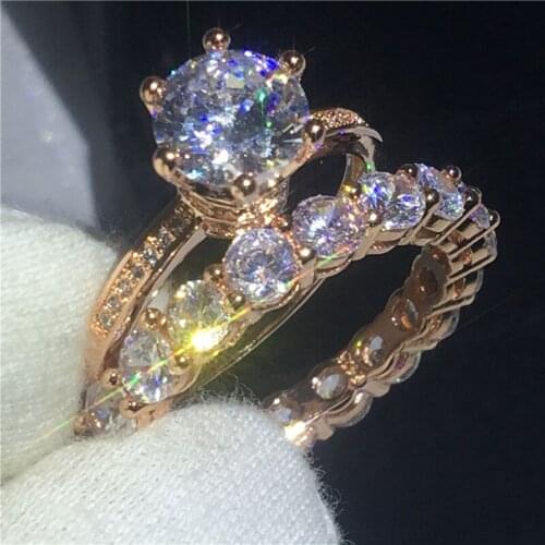 Fashion Lady Crown ring 1ct AAAAA Zircon Cz Rose Gold Filled 925 silver wedding band rings for women bridal Jewelry Gift