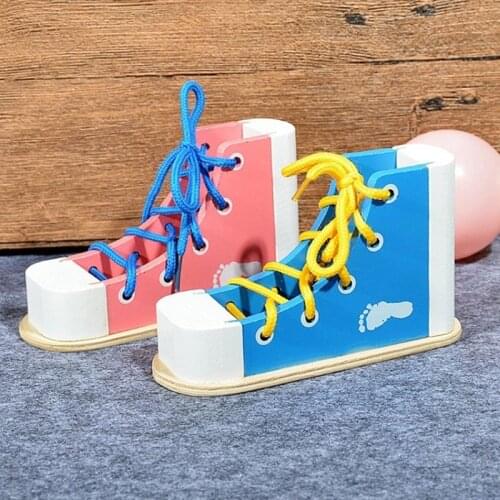1PC Brain Developmental Threading Toy Basic Life Skill Training Toy for Baby Wooden Shoelace Tying Toy Education Toys