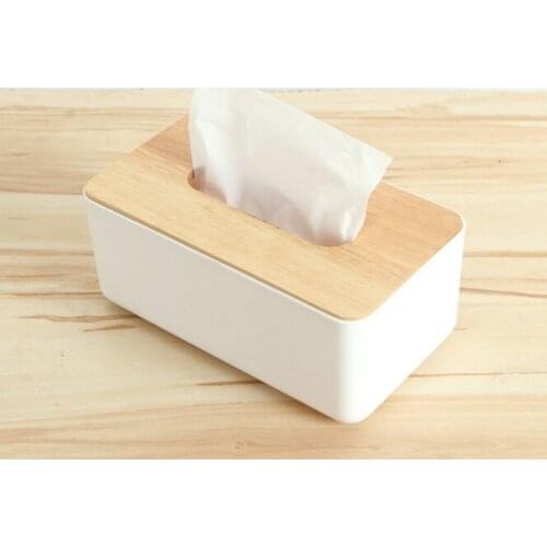 1PC Plastic Tissue Box Dispenser With Oak Wooden Cover Paper Household Car Napkins Holder Home Organizer Decoration OK 0603