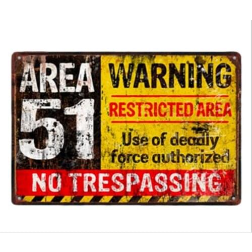 1 pc No trespassing warning storm area 51 restricted Tin Plate Sign wall poster man cave Decoration Art Dropshipping metal