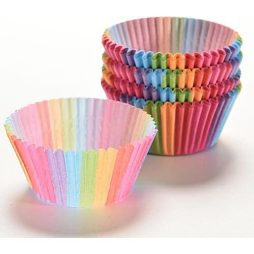 100PCS/set Rainbow Cupcake Paper Shape Liner Box Cake Baking Muffin Box Muffin Cup Cake Topper Baking Tray Kitchen Accessories
