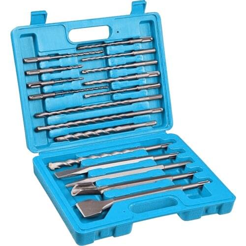 17PCS Rotary Hammer Drill Bits and Chisels Kit with Carry Box High Speed Electric Hammer Bit Concrete Masonry Hole Drilling Tool