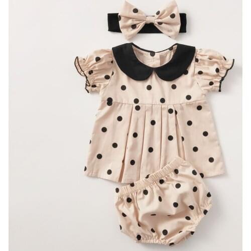 Baby Girls Dresses Summer 3 Piece/Set Peter Pan Collar Children Clothes Baby Birthday Party Dot Print Dress+Underpant+Headband