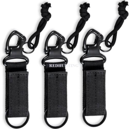 3PCS Tactical Molle Keychain Ring Chain Belt Keeper with Snap and Metal Key Clip Holder Carabiners Hanger Buckle Hook Camping
