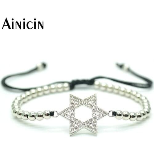 5pcs Silver Color 6 Pointed Star Shape Charms Rhinestone Setting Bracelet Fashion Women Birthday Gift