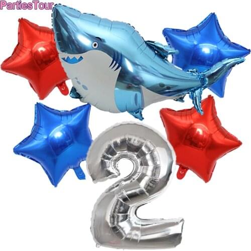 6X Big Blue Shark Balloon Birthday Ocean Theme Decor Sharknado Balloon Baby Shower 32inch Aluminum Ballon Inflatable Toys Ball