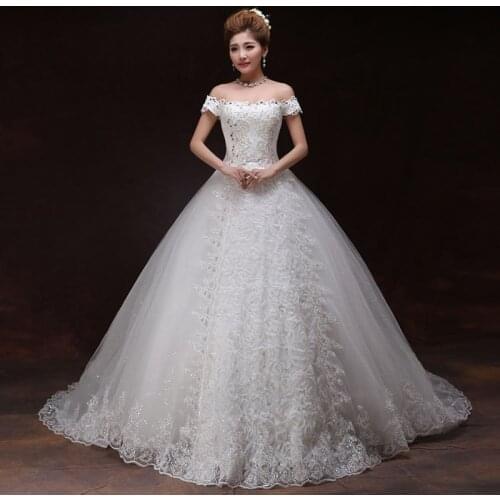 Vestidos de Noiva Ball Gown Lace Wedding Dress Short Sleeves Crystal Sequined Long Tain Tulle Puffy Bride Gown Casamento Mariage