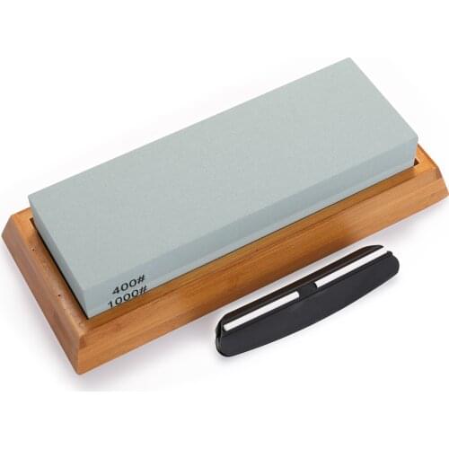 Double-sided Bicolor Whetstone Set Household Cutter Sharpener Stone for Kitchen Sharpening Tool with Non-Slip Bamboo Base
