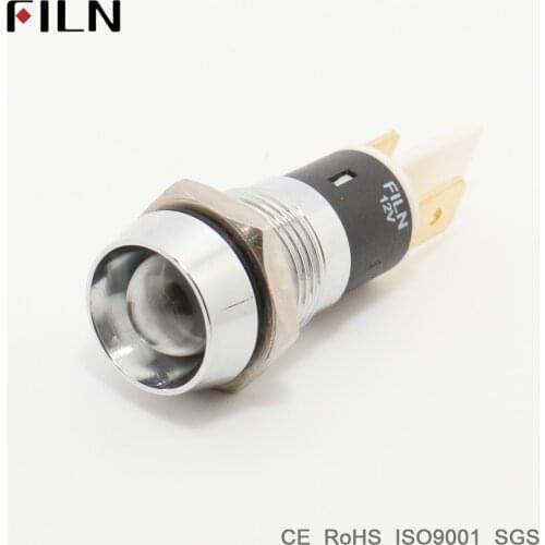 FILN 6V 12V 24V 110V 220v yellow blue green white led Metal Indicator light 14mm pilot Signal light lamp