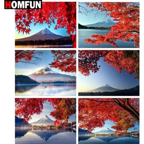 HOMFUN Square Round Drill 5D Diamond Painting Environmental Crafts Full Diamond Embroidery "Tree mountain river" Home decor