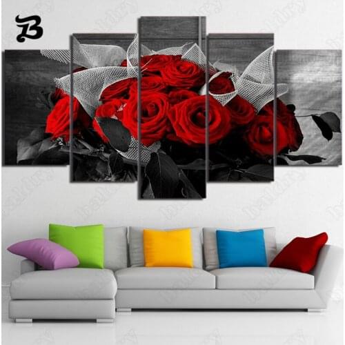 Colorful Flowers Canvas Painting 5 Pieces Red Yellow Blue Rose Flower Posters Wall Art Pictures for Living Room Home Decoration