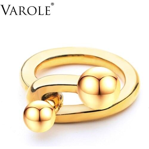 VAROLE Punk Simple Line & Double Ball Rings For Women Gold Color Ring 2021 Fashion Jewelry Chic Gift