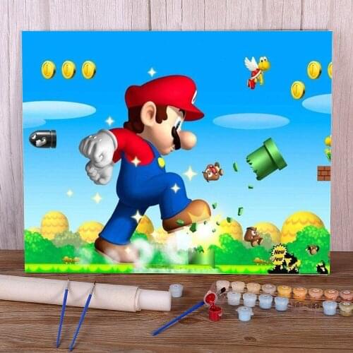 Carton Mario DIY Painting By Numbers Set Acrylic Paints 50*70 Paiting By Numbers Home Decor For Children Handiwork