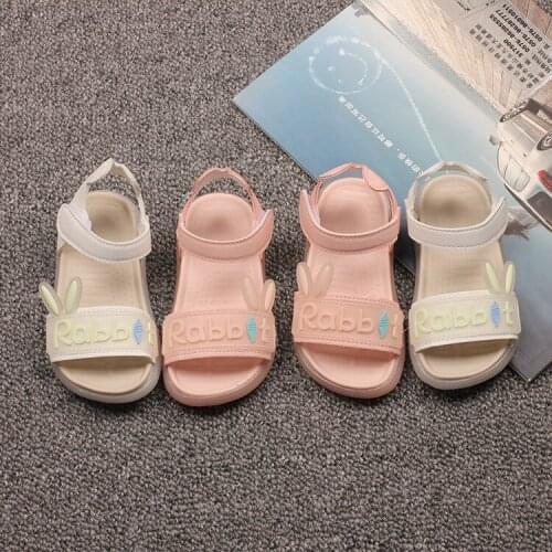 2021 Summer Kids Soft-soled Sandals Cute Rabbit Ears Open-toed Sandals for Children and Toddlers Fashion Flats Beach Shoes Girls