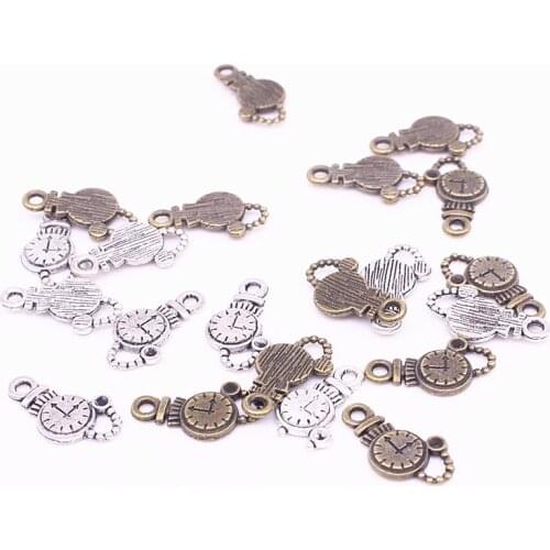 Sweet Bell 100 pcs 9*16mm Vintage Charms Clock Pendant two color Fit Bracelets Necklace DIY Metal Jewelry Making 5B867