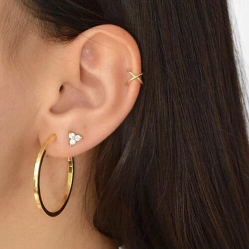 4 Pcs/Set Simple Gold Earrings Set Women Round Triangle Cross Gold Gem Crystal Earring Fashion Lady Party Clothing Accessories