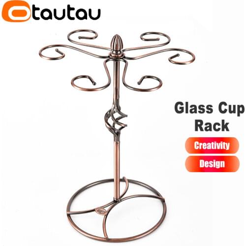 Goblet Holder Wine Glass Cup Rack Standing with 6 Hooks Stainless Steel Hanging Drinking Glasses Wine Holder Bar Storage