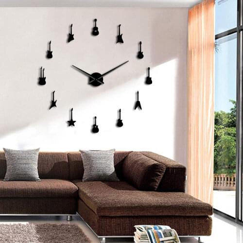 Rock n Roll Guitar Wall Watch Wall Clock Guitar Variety Music Horloge DIY Acrylic Mirror Stickers 3D Large Wall Clocks