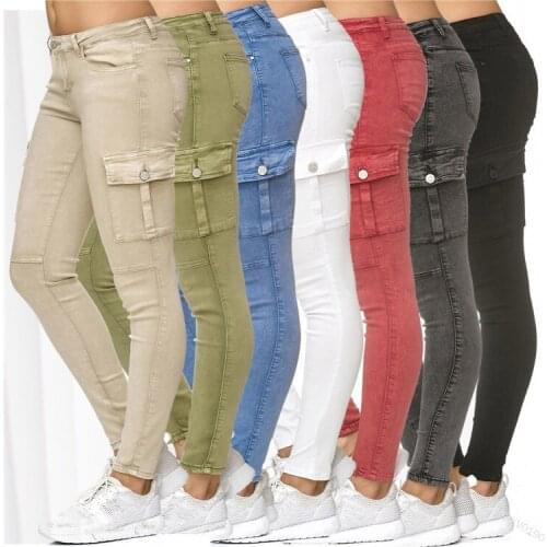 Spring and autumn new trousers Europe and the United States hot jeans side stereo pockets tight womens pencil feet pants