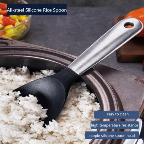 Newest stainless steel rice spoon household thickened long handle silicone meal spoon canteen serving rice spoon public spoon