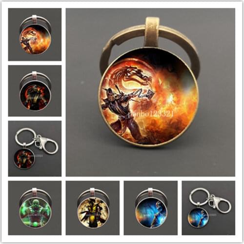 New Mortal Kombat Keychain Creative Handmade Glass Dome Dome Jewelry Scorpion Spare Parts Steampunk Keychain Gift