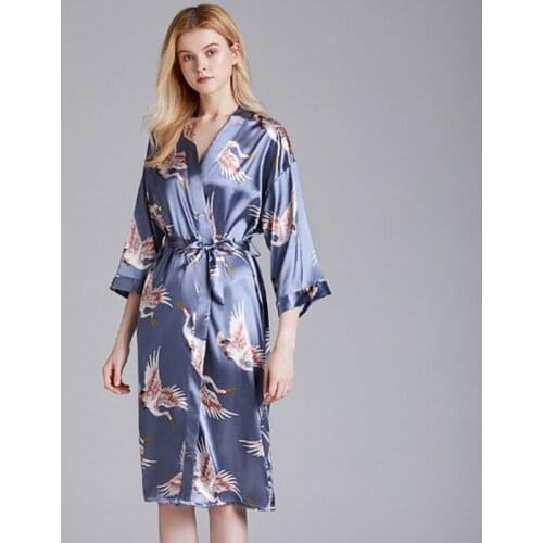 New ladies pajamas set satin pajamas silk pajamas printed sleep lounge pajamas nightgown